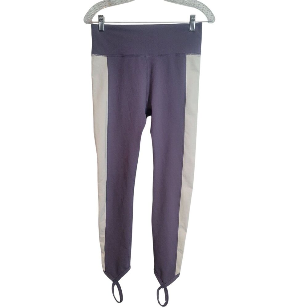 Fabletics Chara High Waist Stirrup Leggings Women's Size Large Purple White Yoga